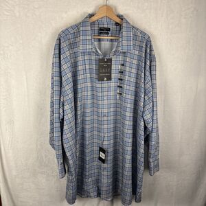 Shaquille O'neal Light Blue Cream‎ Plaid XLG Button Up Dress Shirt 4XL 20 34/35